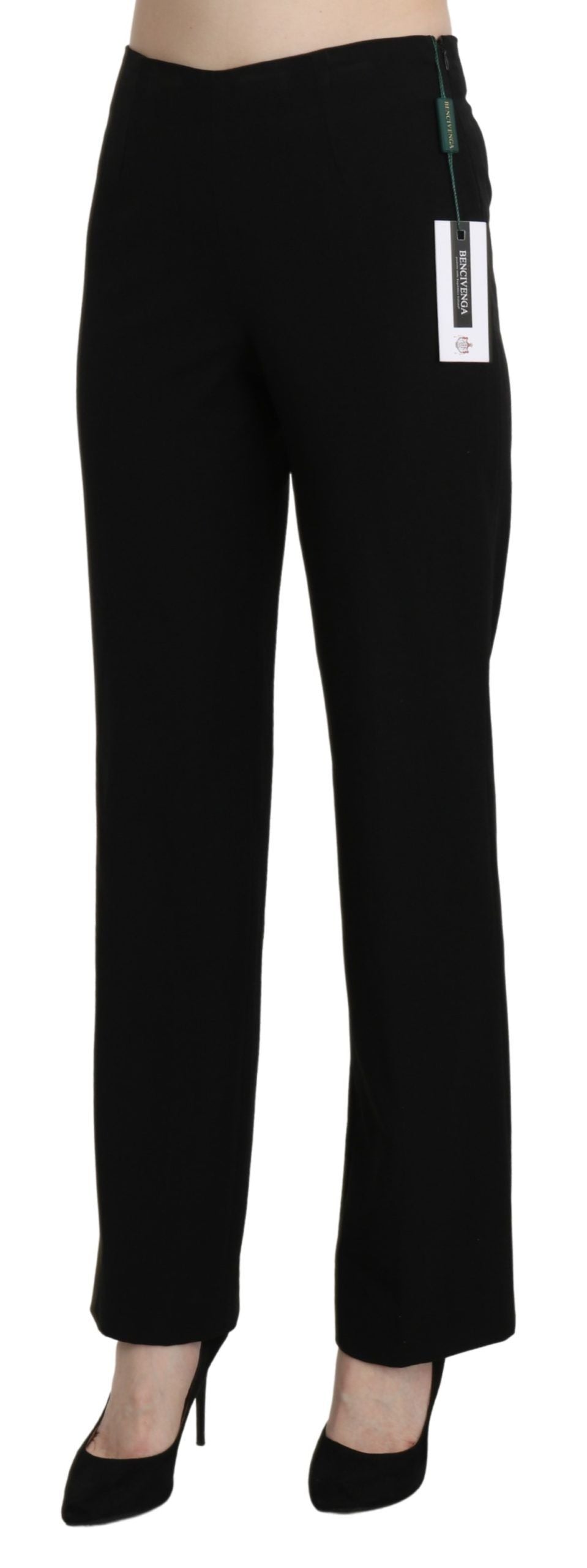 Pantaloni eleganți negri cu talie înaltă, drepți, BENCIVENGA