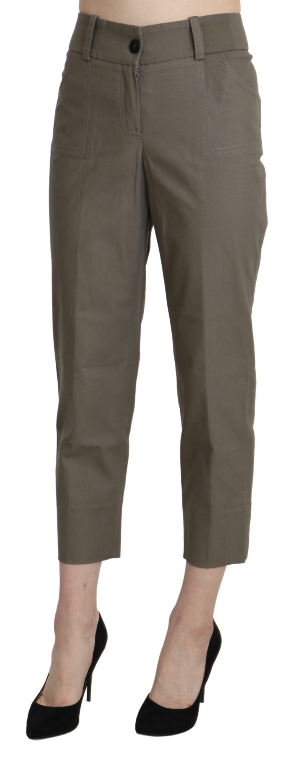 Pantaloni eleganți crop cu talie înaltă gri BENCIVENGA