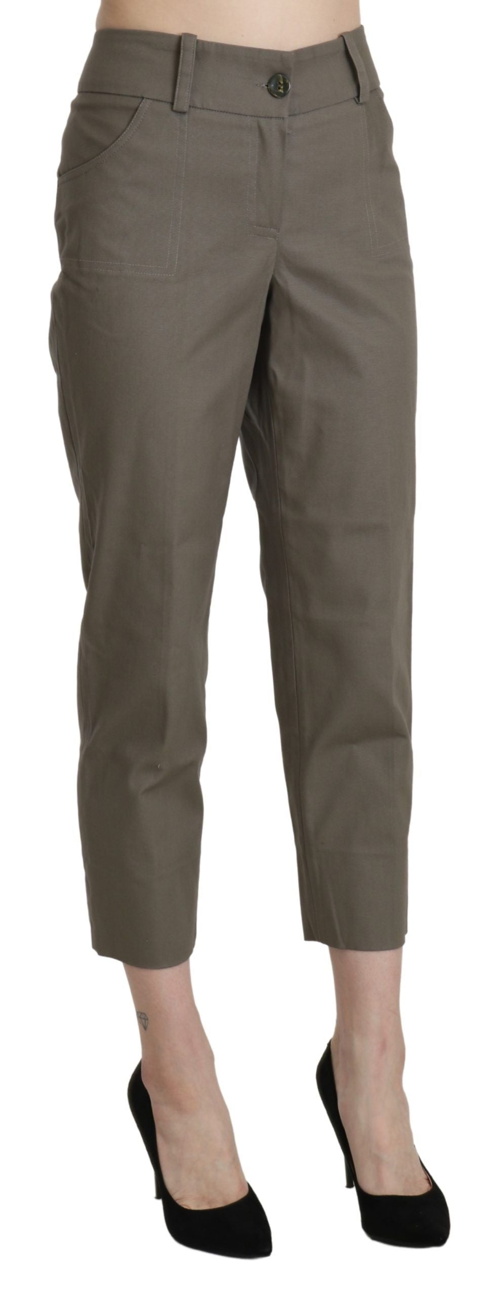 Pantaloni eleganți crop cu talie înaltă gri BENCIVENGA