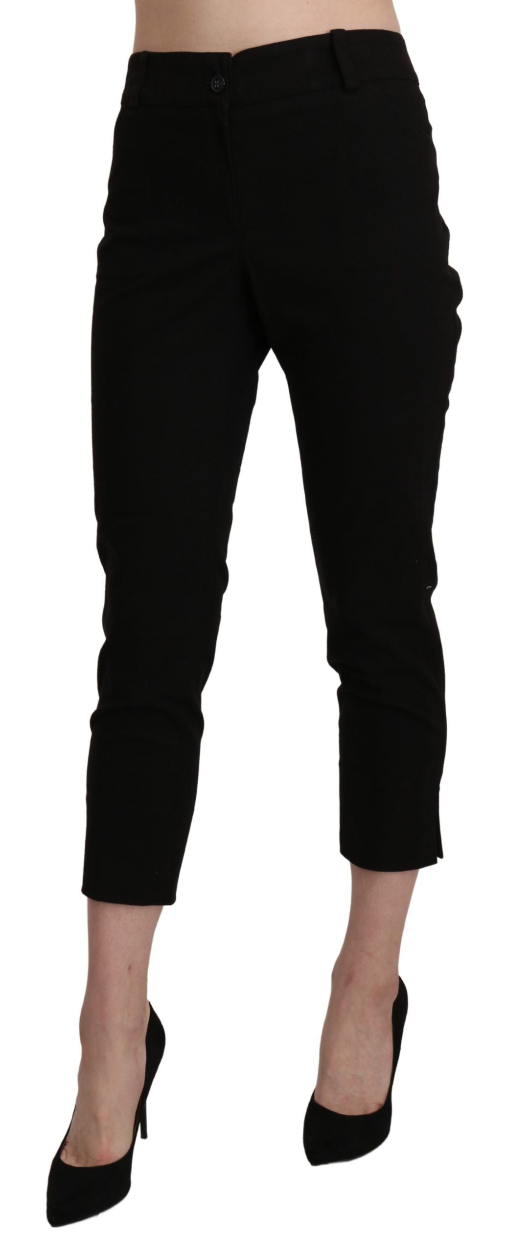 Pantaloni eleganți negri BENCIVENGA, cu talie înaltă, skinny și crop