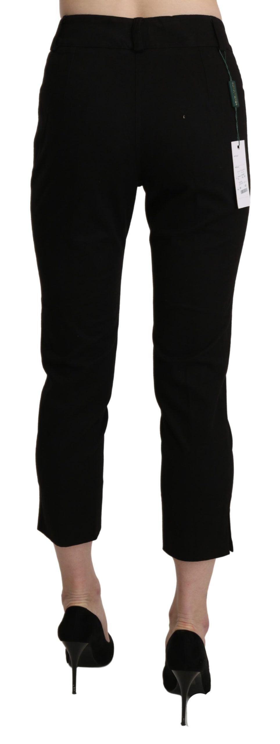 Pantaloni eleganți negri BENCIVENGA, cu talie înaltă, skinny și crop