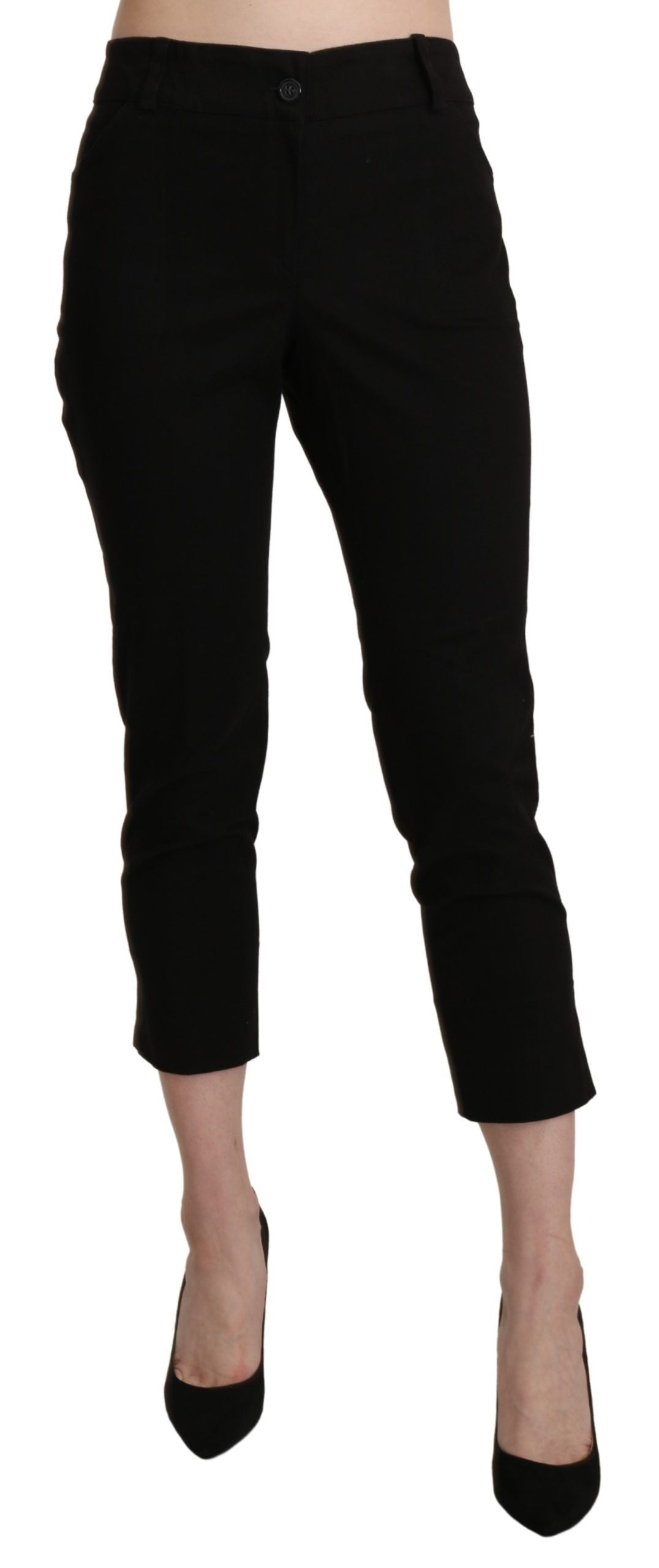 Pantaloni eleganți negri BENCIVENGA, cu talie înaltă, skinny și crop