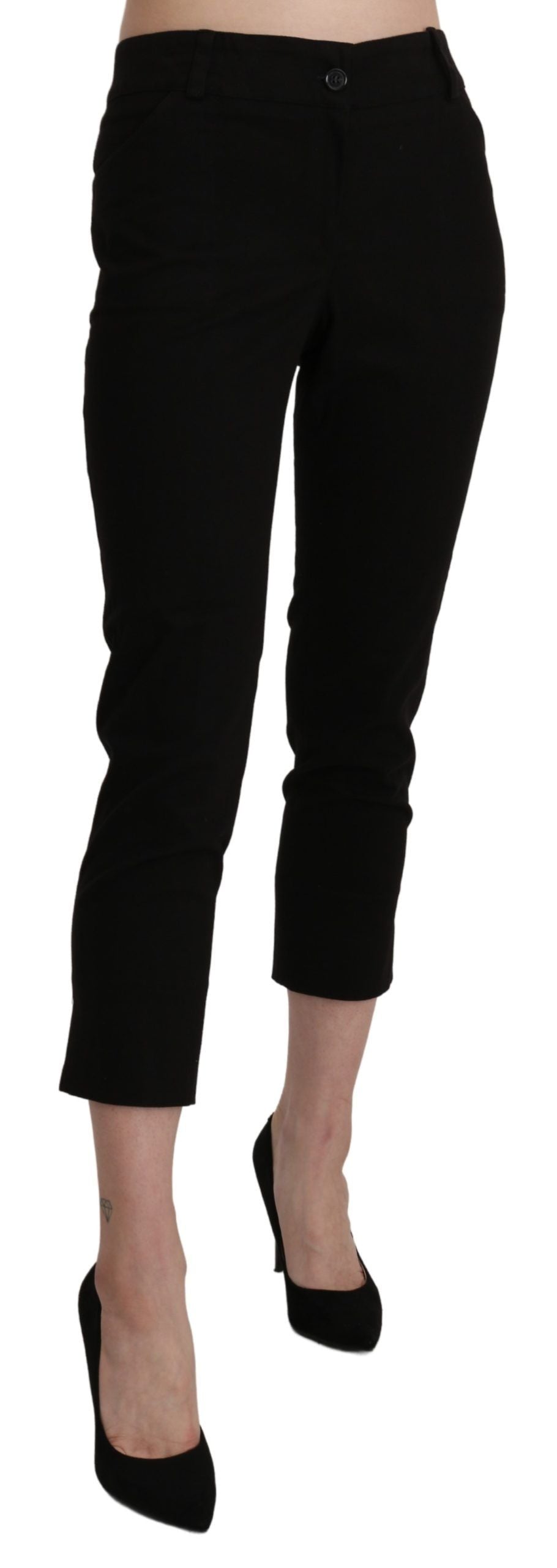 Pantaloni eleganți negri BENCIVENGA, cu talie înaltă, skinny și crop