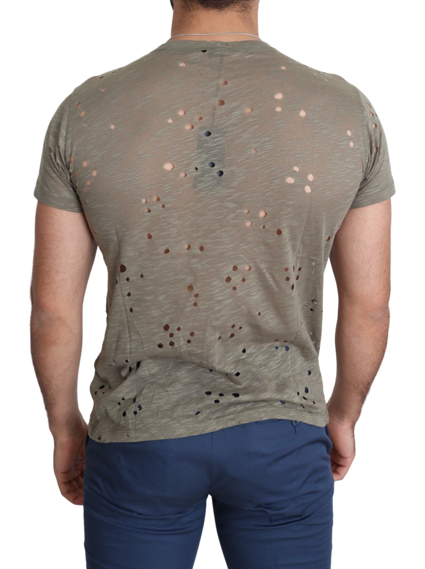 Guess Brown Cotton Stretch Logo Print Men Casual Perforated T-shirt