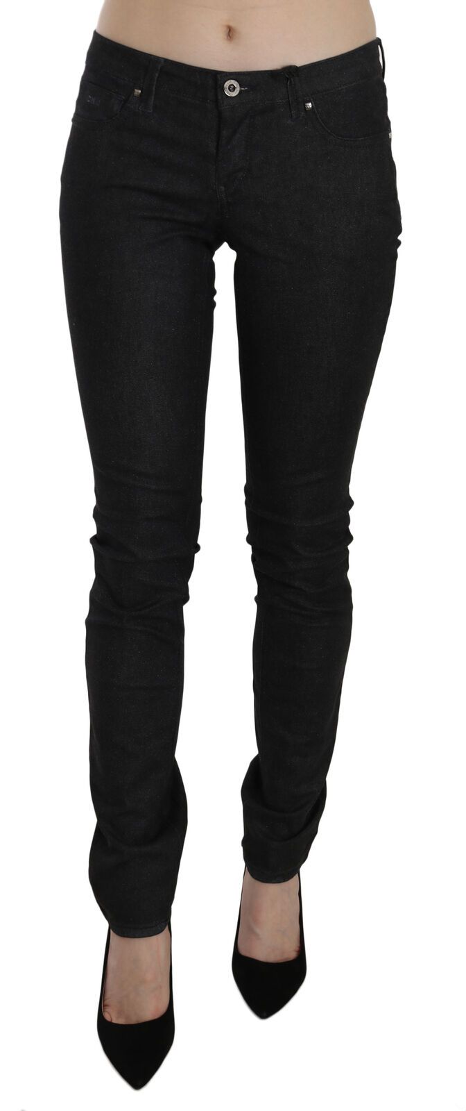 Blugi skinny casual din denim cu talie joasă negri de la Costume National