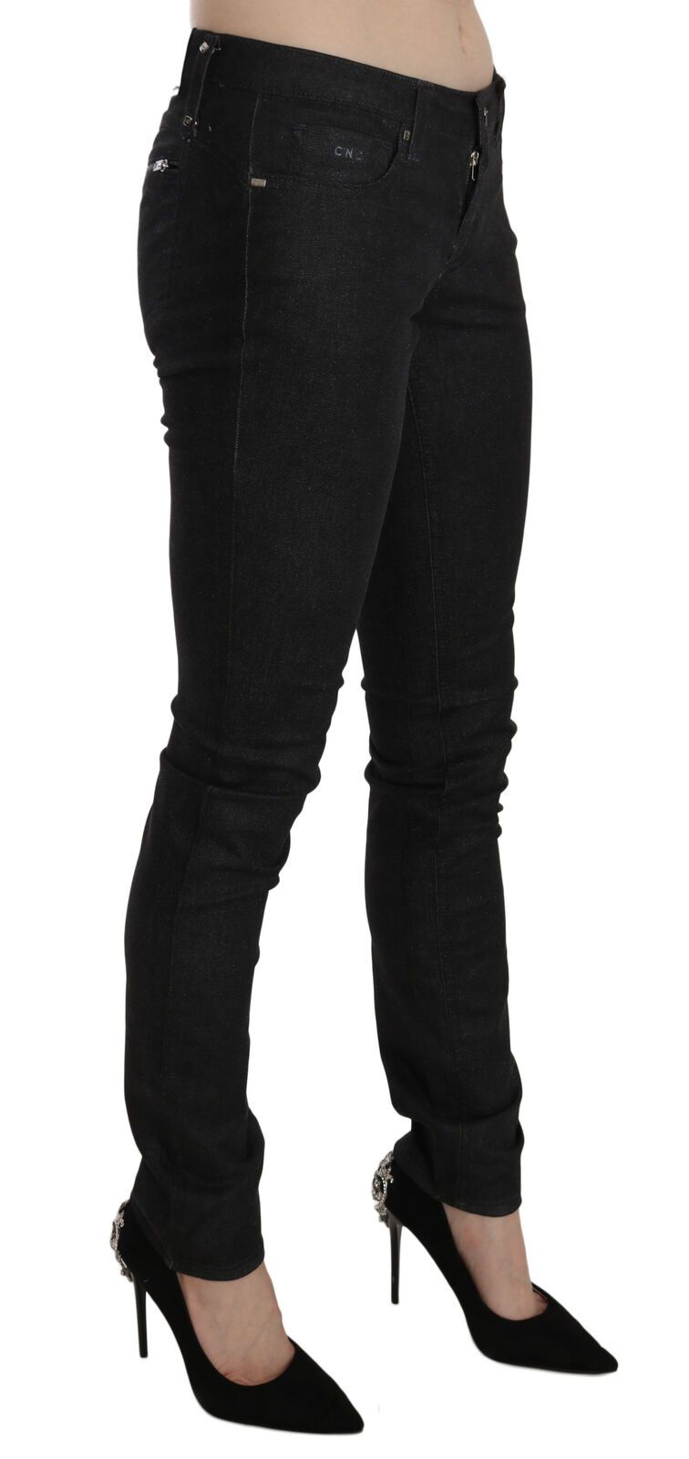 Blugi skinny casual din denim cu talie joasă negri de la Costume National
