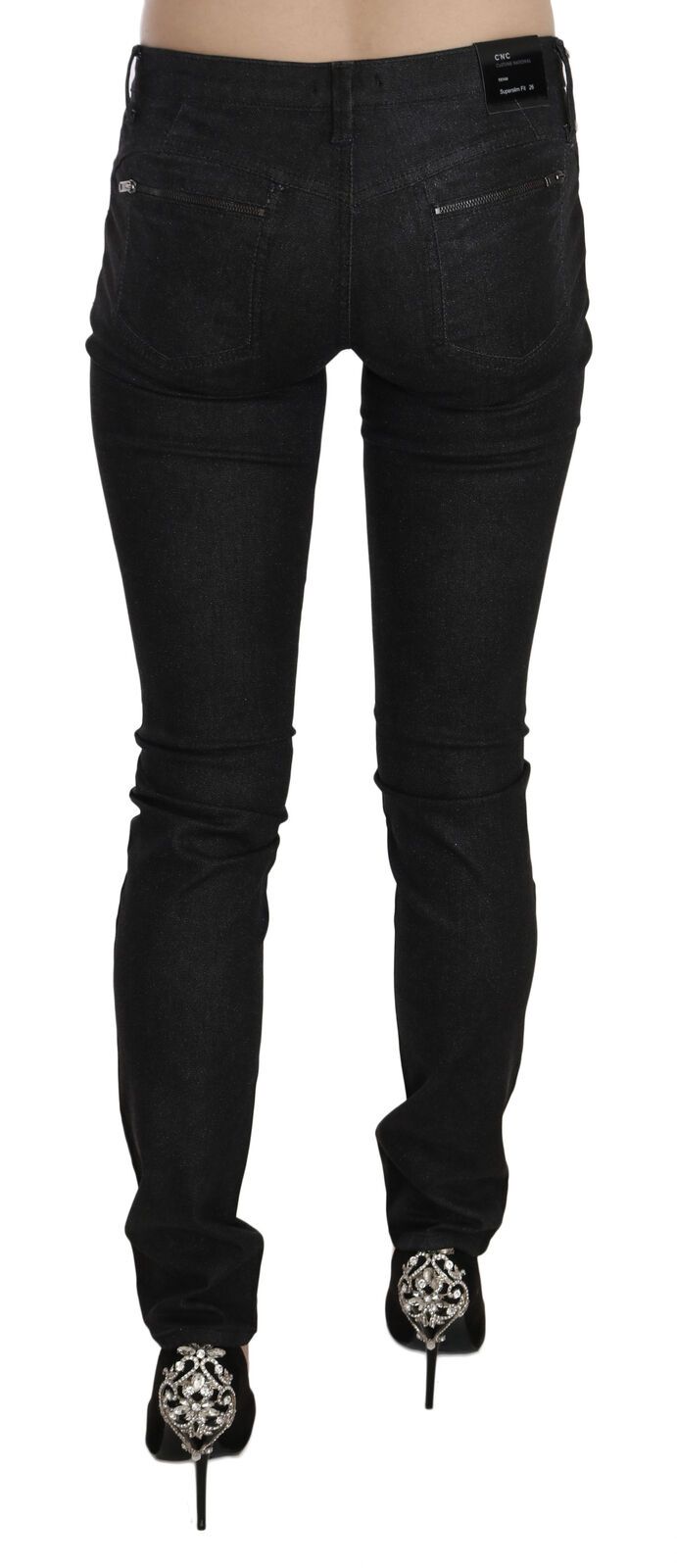 Blugi skinny casual din denim cu talie joasă negri de la Costume National