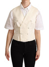 Dolce & Gabbana Beige Silk Blend Sleeveless Vest Luxury Waistcoat