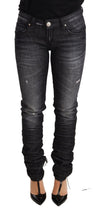 Acht Black Washed Cotton Low Waist Skinny Denim Trouser Jeans
