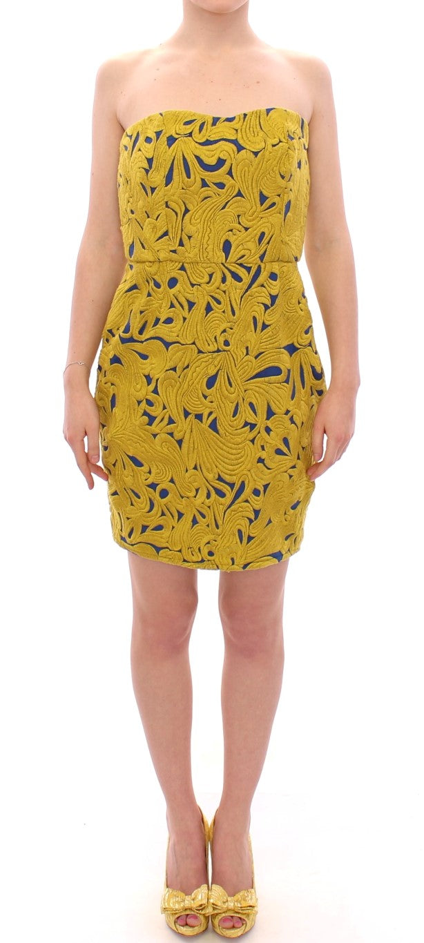 Rochie mini Sachin & Babi albastră și galbenă, fără bretele, cu imprimeu bubble