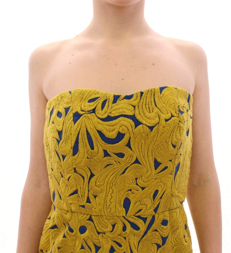 Rochie mini Sachin & Babi albastră și galbenă, fără bretele, cu imprimeu bubble