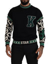 Dolce & Gabbana Black Green Cotton KING Star Crewneck Pullover Sweater