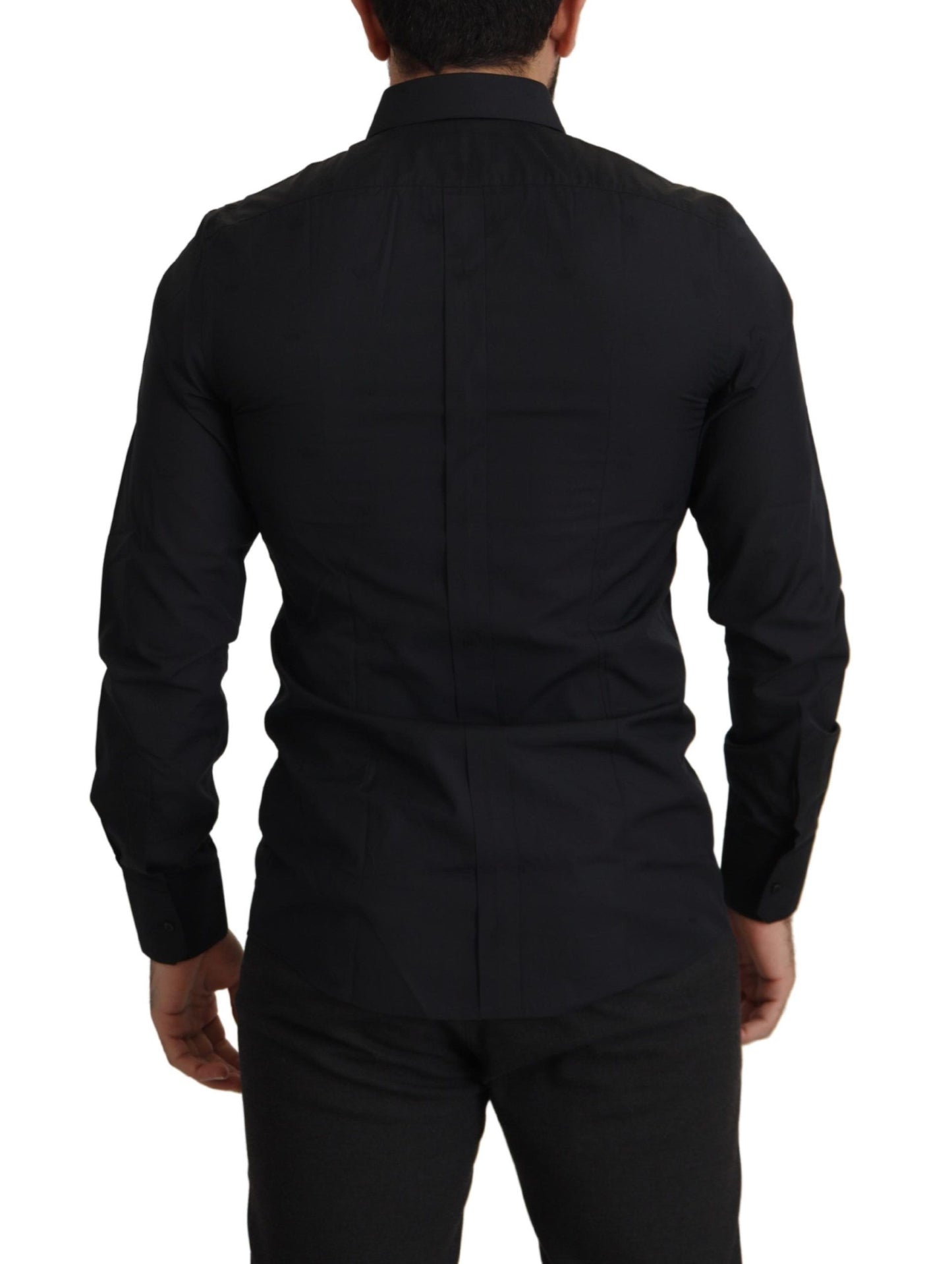 Cămașă Dolce & Gabbana neagră din bumbac, croială slim, aurie