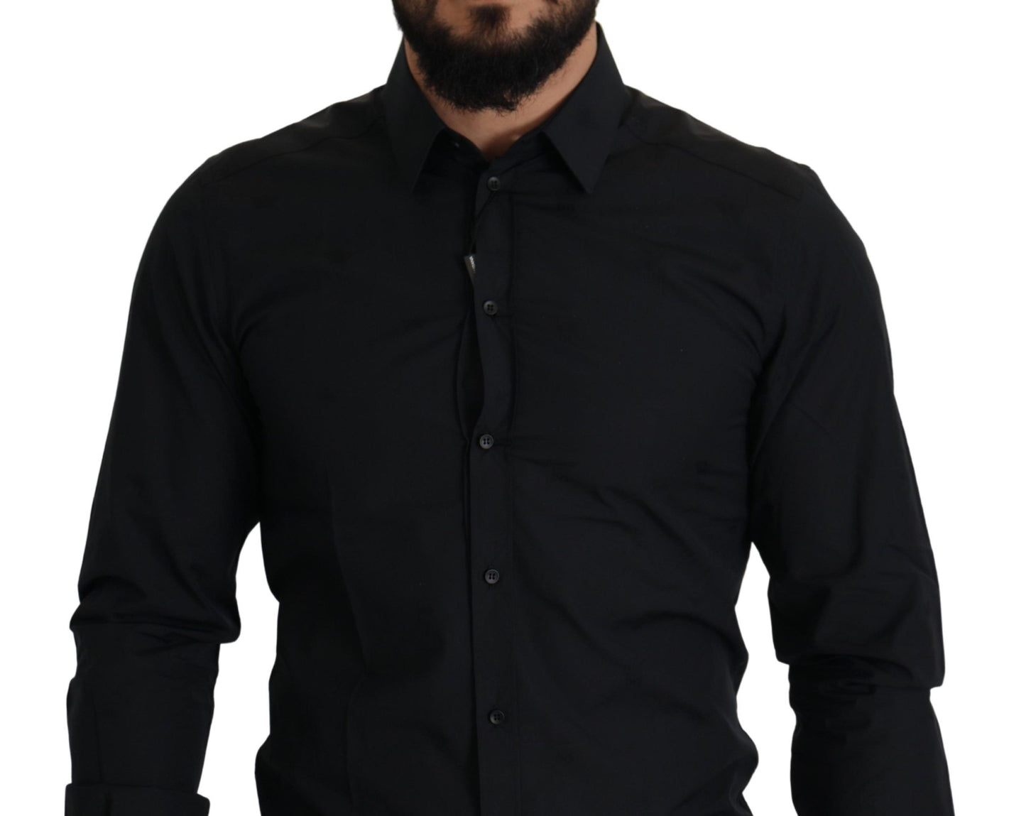 Cămașă Dolce & Gabbana neagră din bumbac, croială slim, aurie