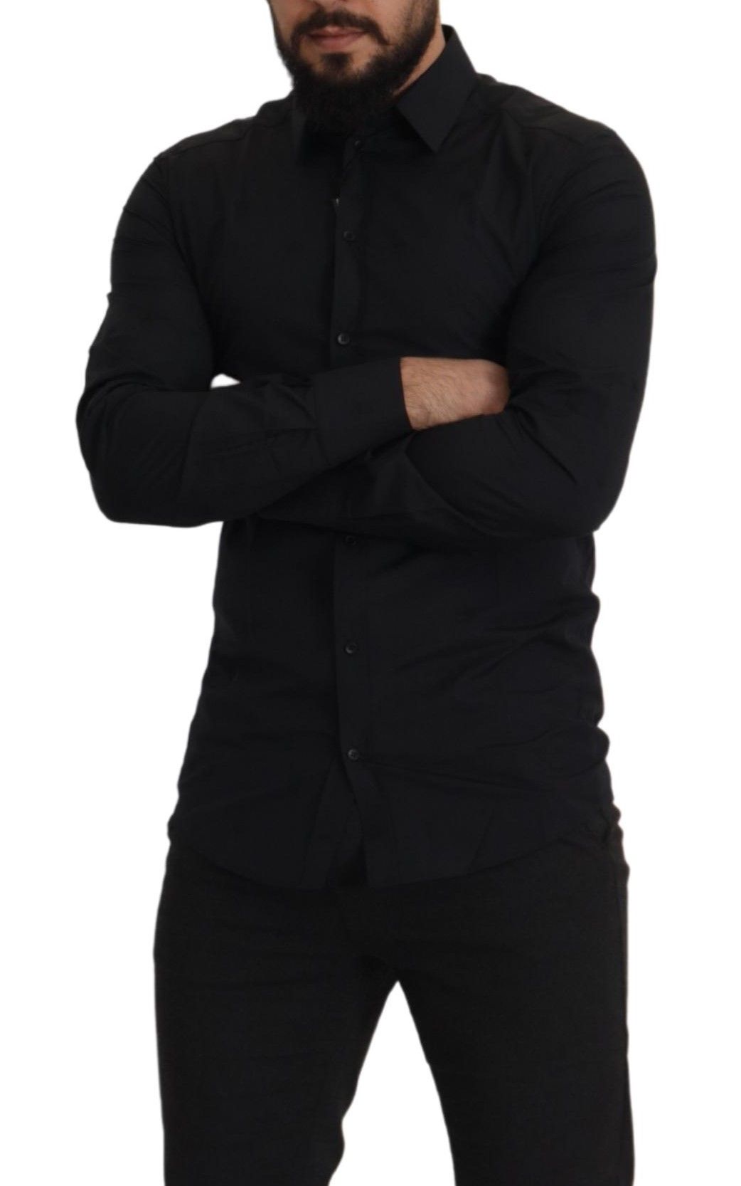 Cămașă Dolce & Gabbana neagră din bumbac, croială slim, aurie