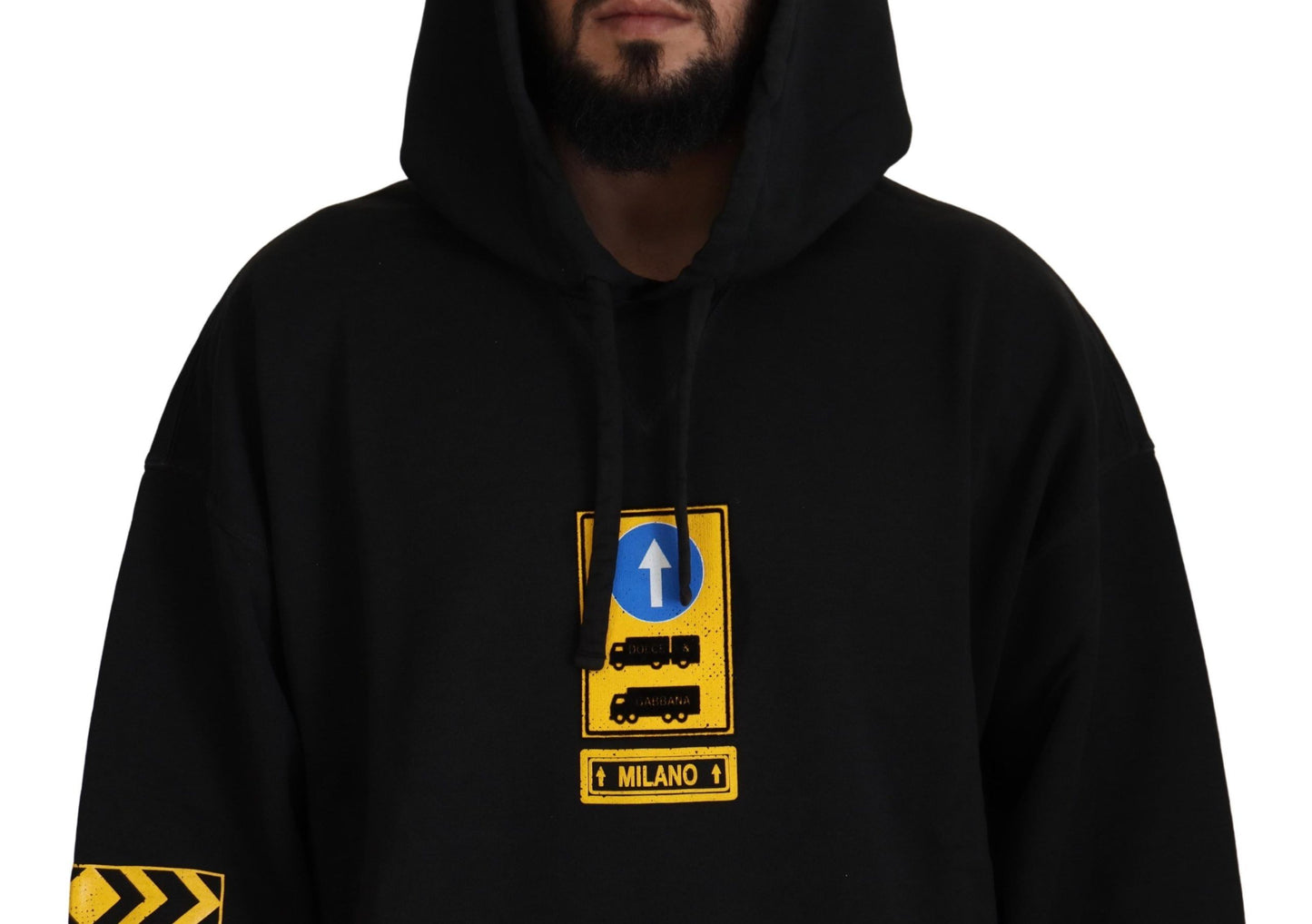 Pulover Dolce & Gabbana cu glugă din bumbac negru și logo DG Shield