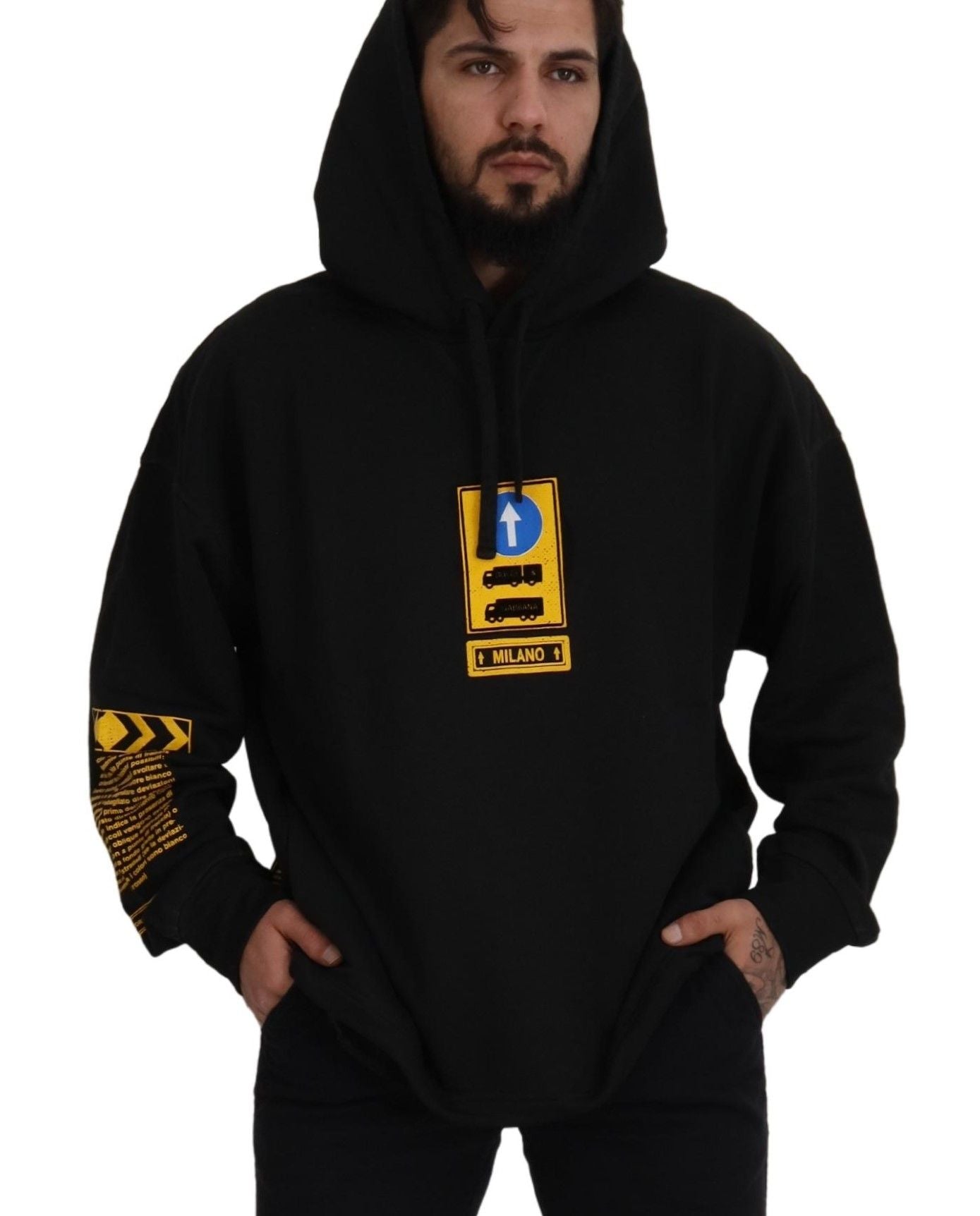 Pulover Dolce & Gabbana cu glugă din bumbac negru și logo DG Shield