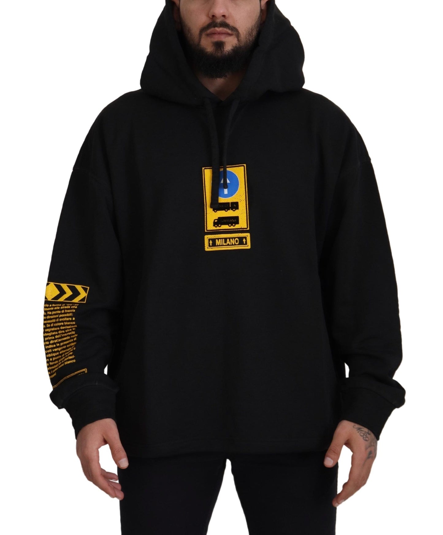 Pulover Dolce & Gabbana cu glugă din bumbac negru și logo DG Shield