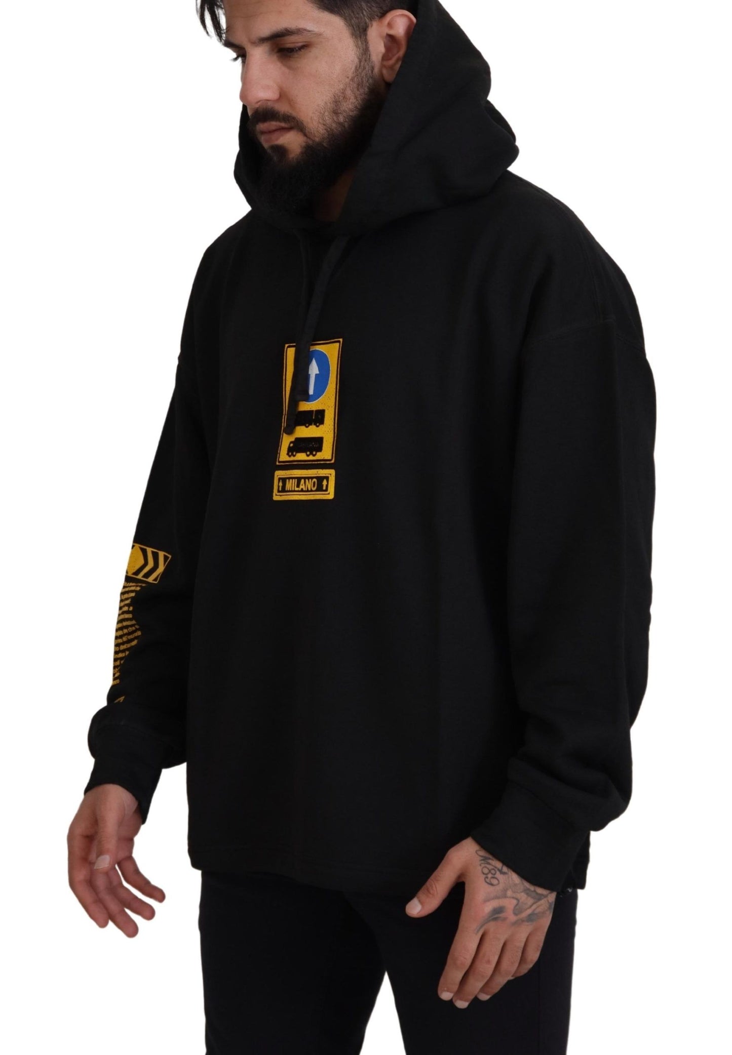 Pulover Dolce & Gabbana cu glugă din bumbac negru și logo DG Shield