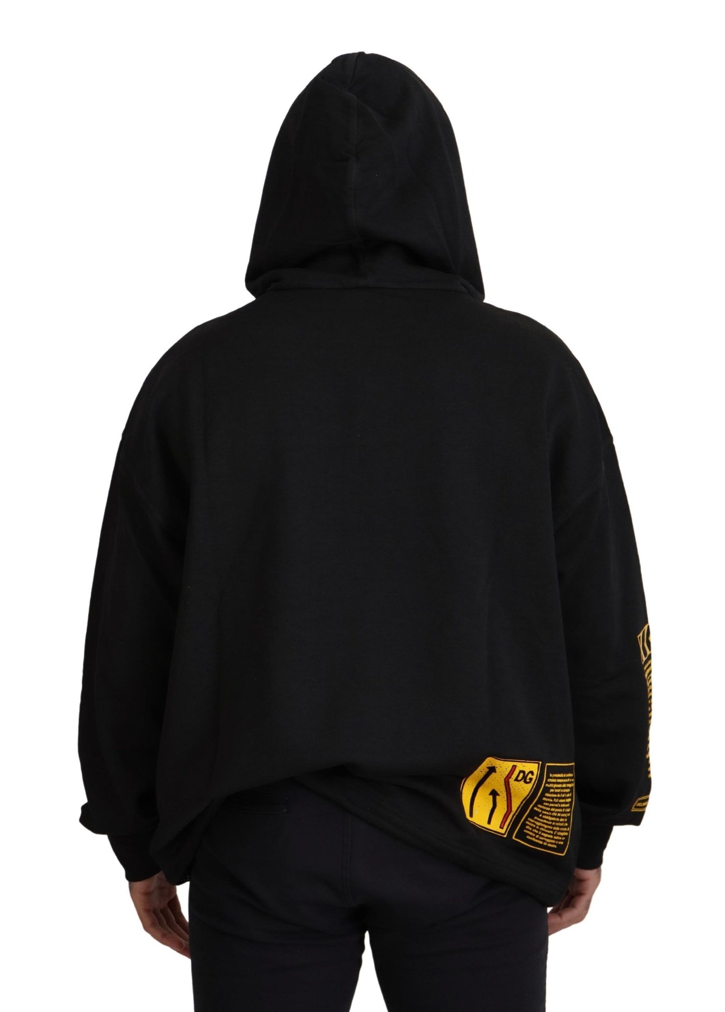 Pulover Dolce & Gabbana cu glugă din bumbac negru și logo DG Shield