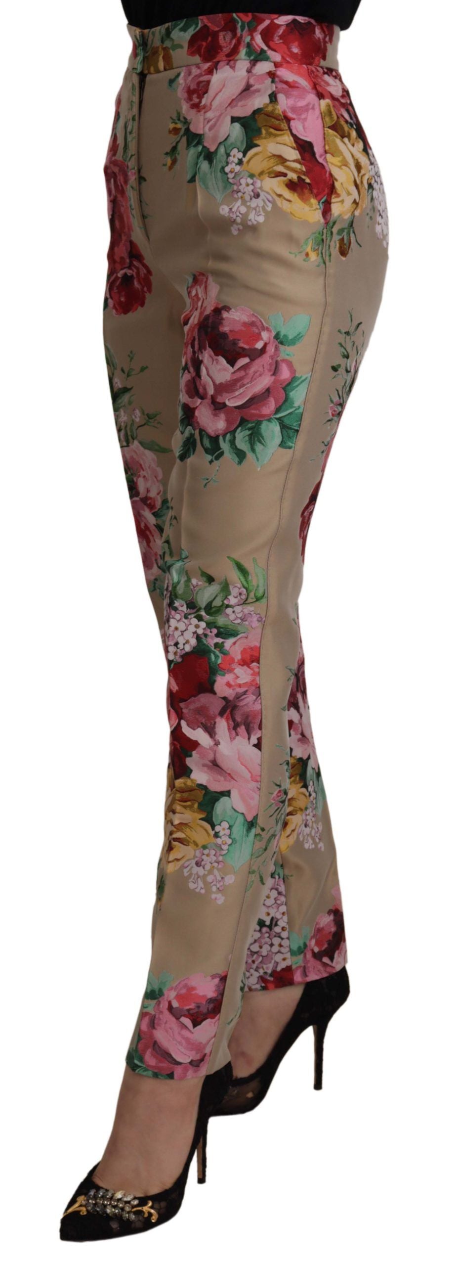Rochie elegantă Dolce & Gabbana bej cu imprimeu floral, pantaloni cu talie înaltă