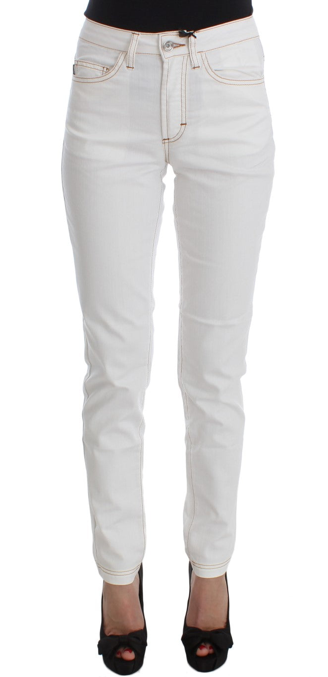 Blugi Cavalli albi din amestec de bumbac slim fit