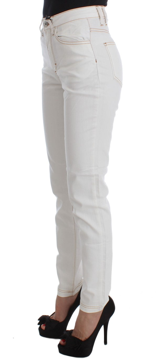 Blugi Cavalli albi din amestec de bumbac slim fit