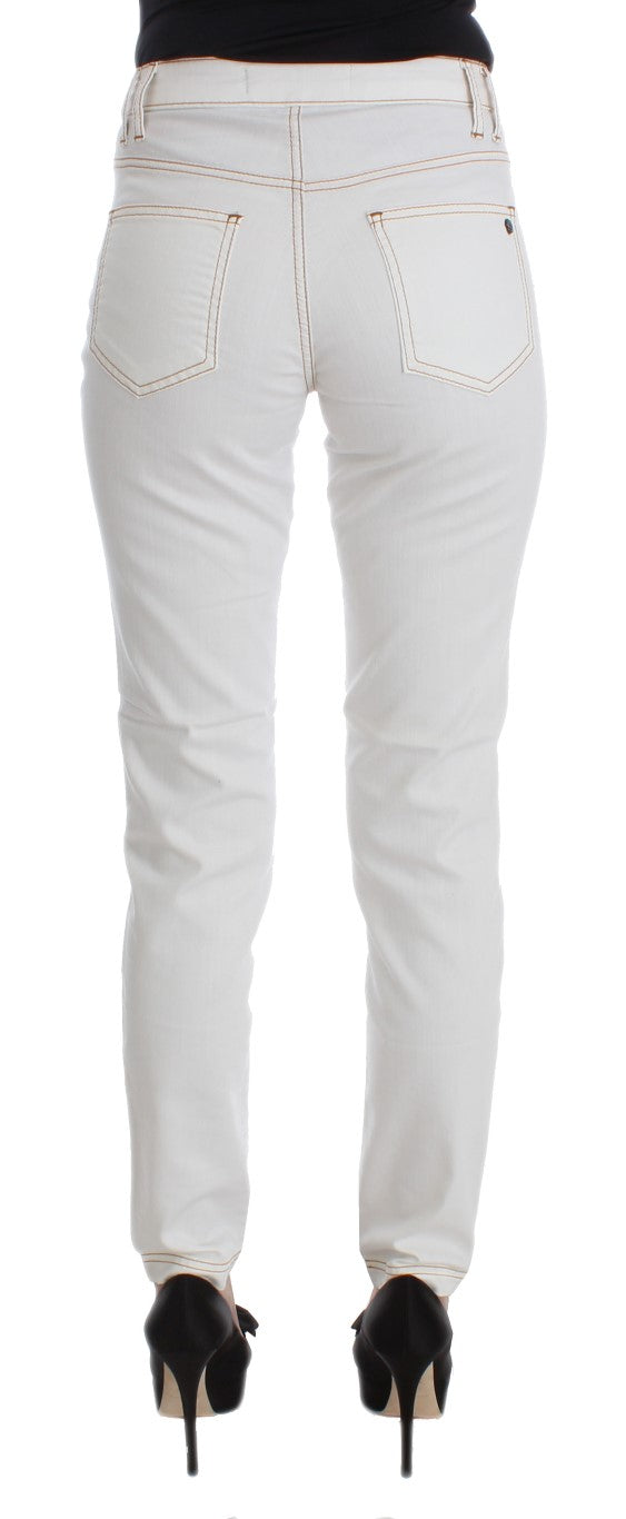 Blugi Cavalli albi din amestec de bumbac slim fit