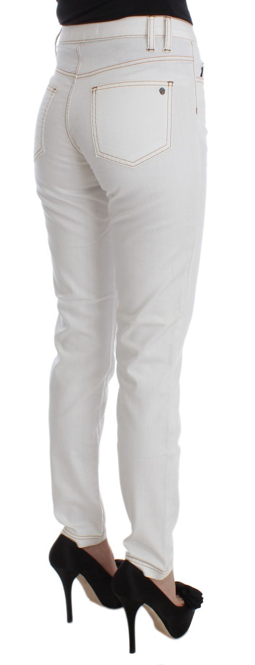 Blugi Cavalli albi din amestec de bumbac slim fit