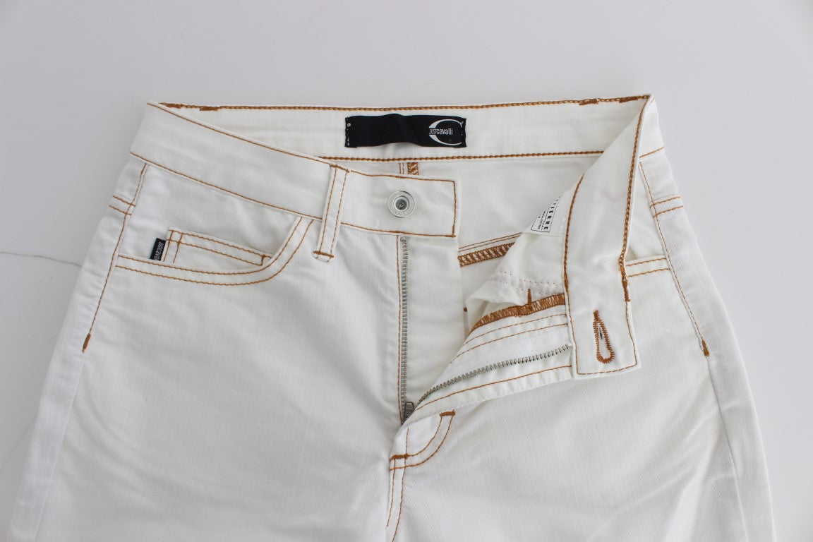 Blugi Cavalli albi din amestec de bumbac slim fit