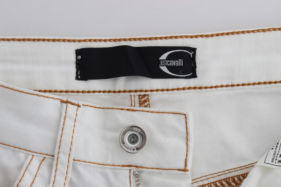 Blugi Cavalli albi din amestec de bumbac slim fit
