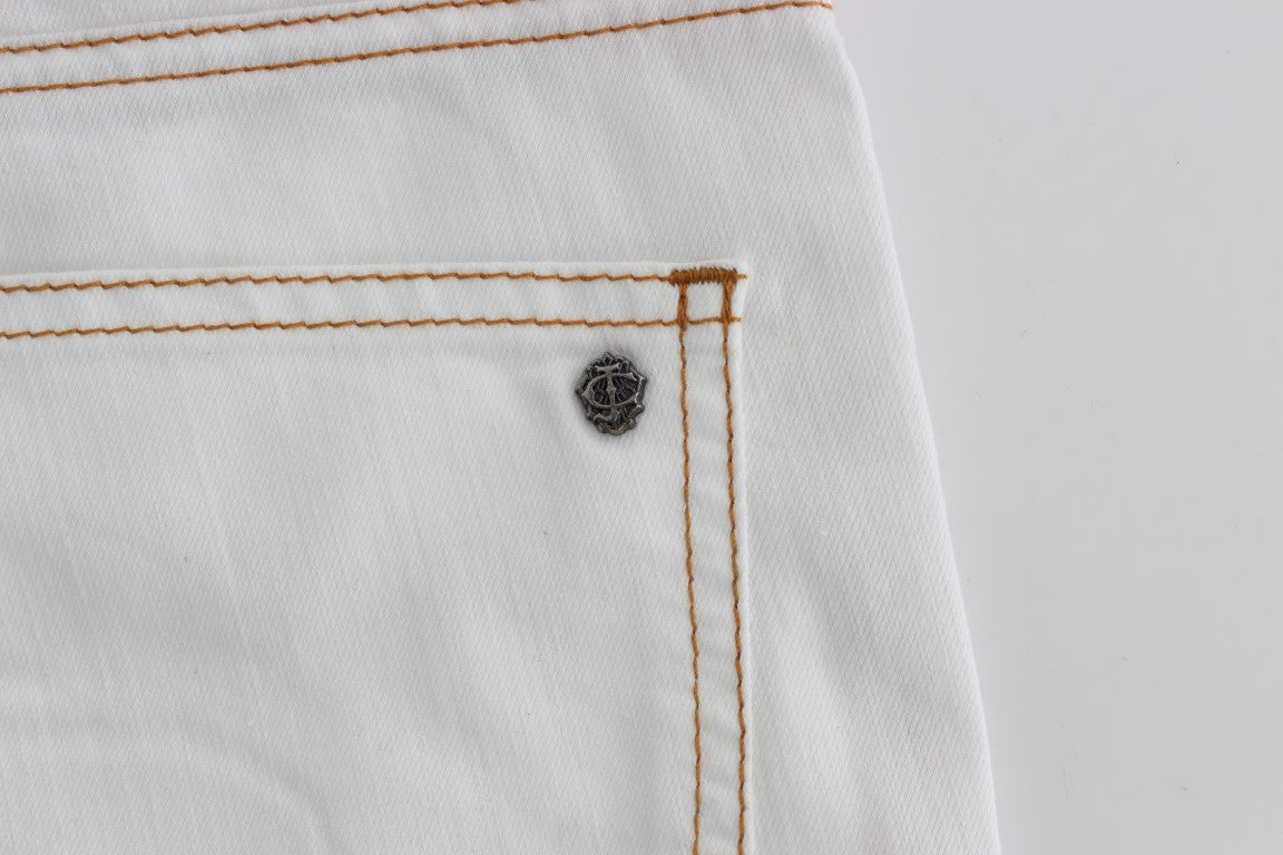 Blugi Cavalli albi din amestec de bumbac slim fit