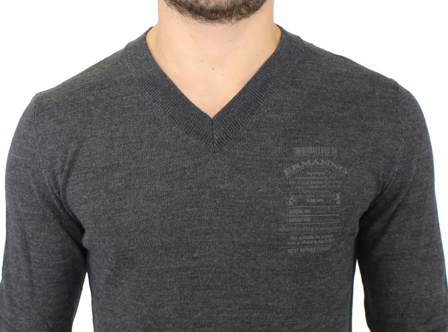 Ermanno Scervino Gray Wool Blend V-neck Pullover Sweater