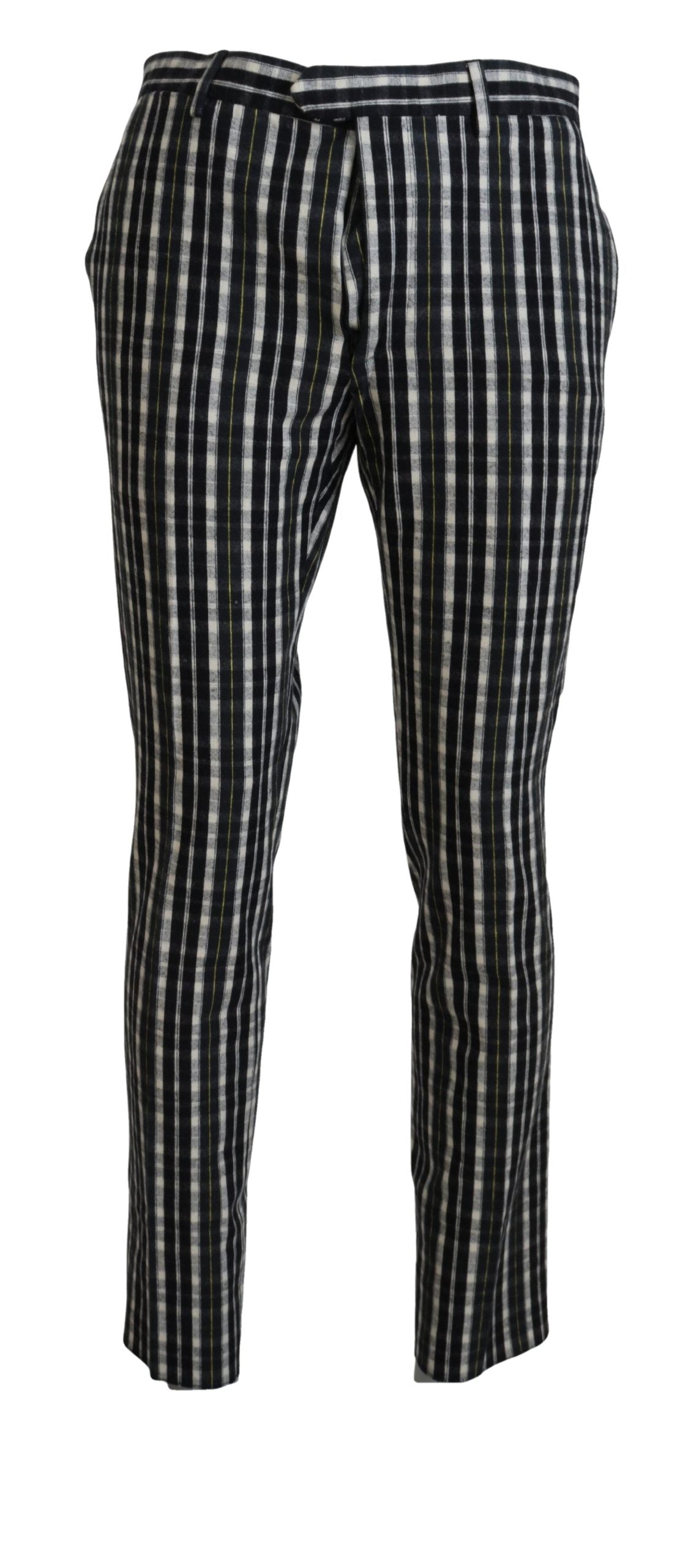 Pantaloni casual negri din bumbac cu carouri BENCIVENGA