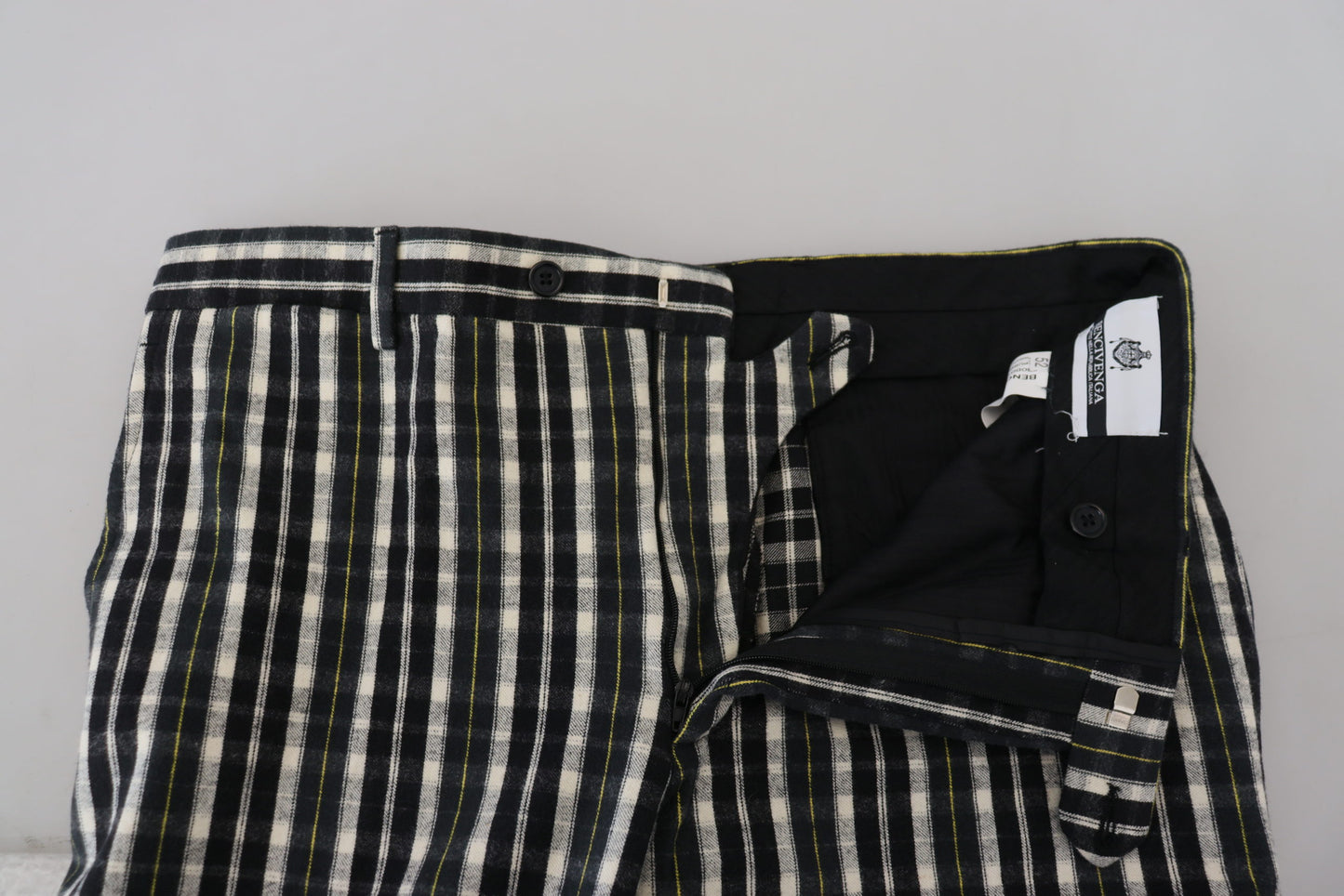 Pantaloni casual negri din bumbac cu carouri BENCIVENGA