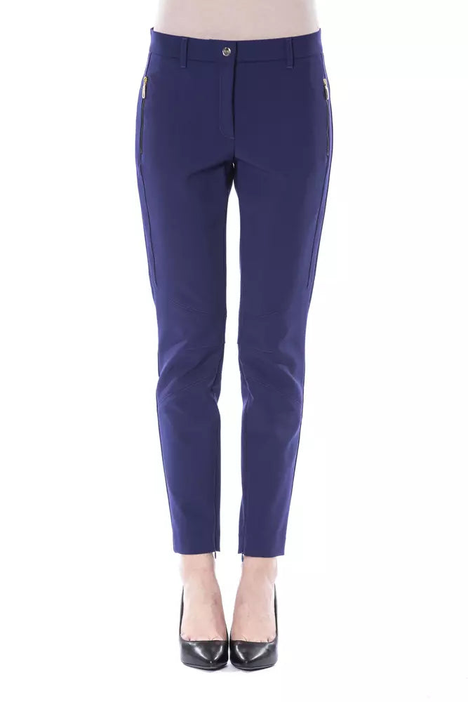 Pantaloni slim fit pentru femei din poliester albastru BYBLOS