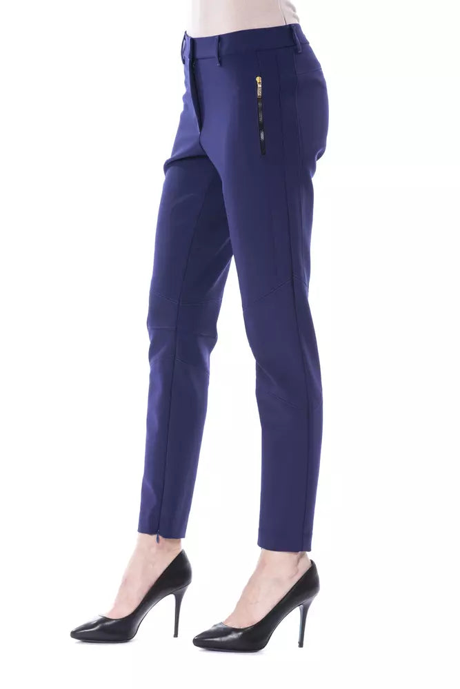 Pantaloni slim fit pentru femei din poliester albastru BYBLOS