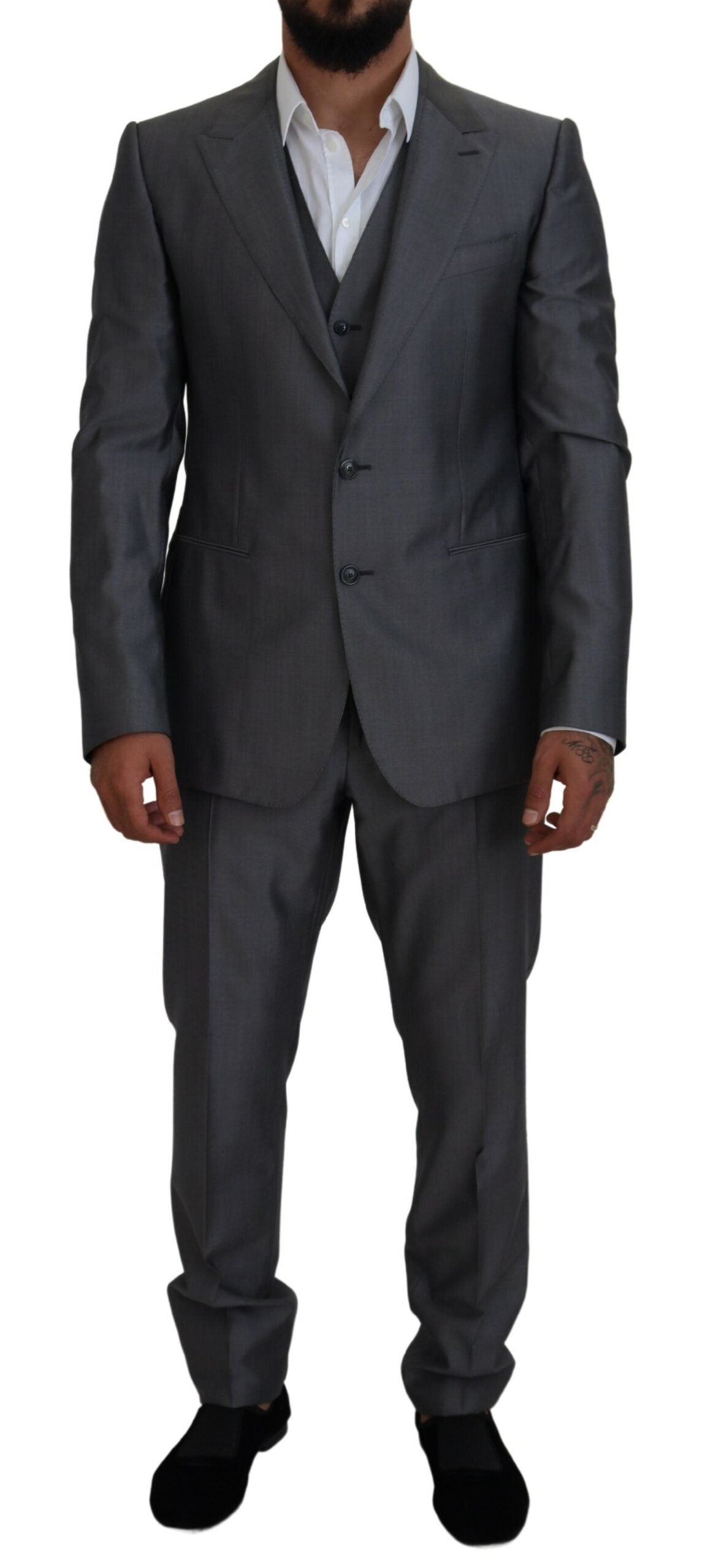 Costum Dolce & Gabbana gri SICILIA slim fit din 3 piese