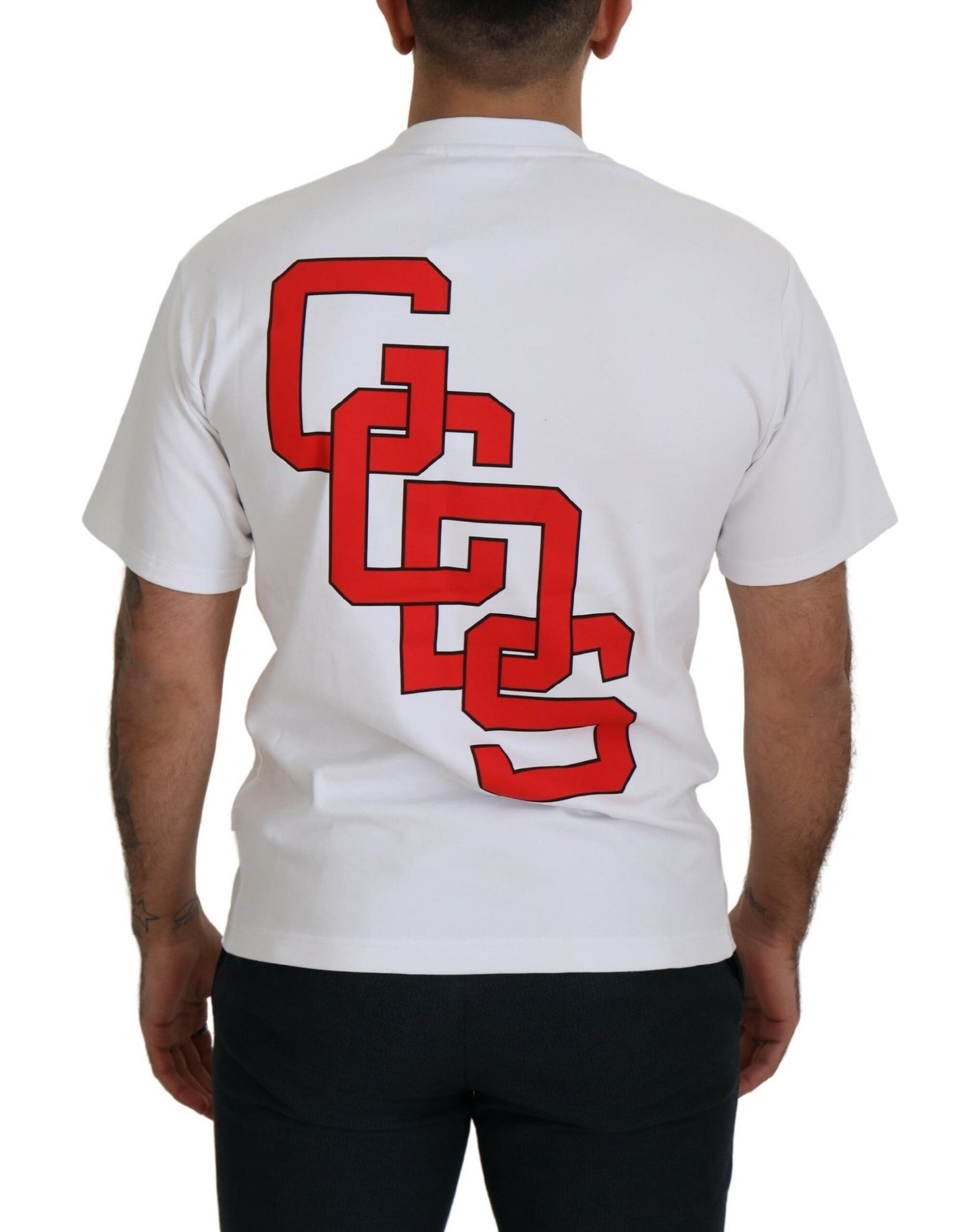 Tricou GCDS cu mânecă scurtă din bumbac și imprimeu alb cu logo