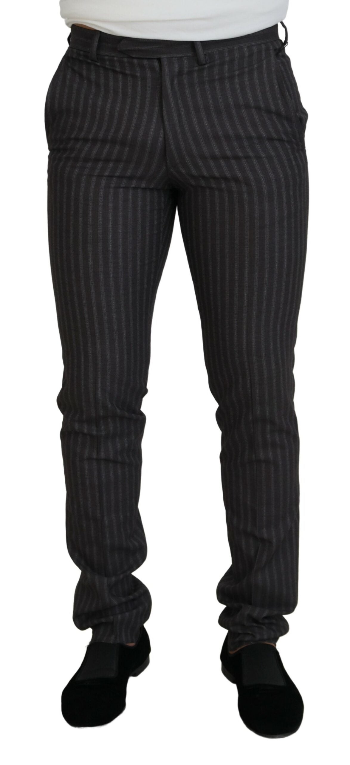 Pantaloni slim fit pentru bărbați cu dungi maro BENCIVENGA