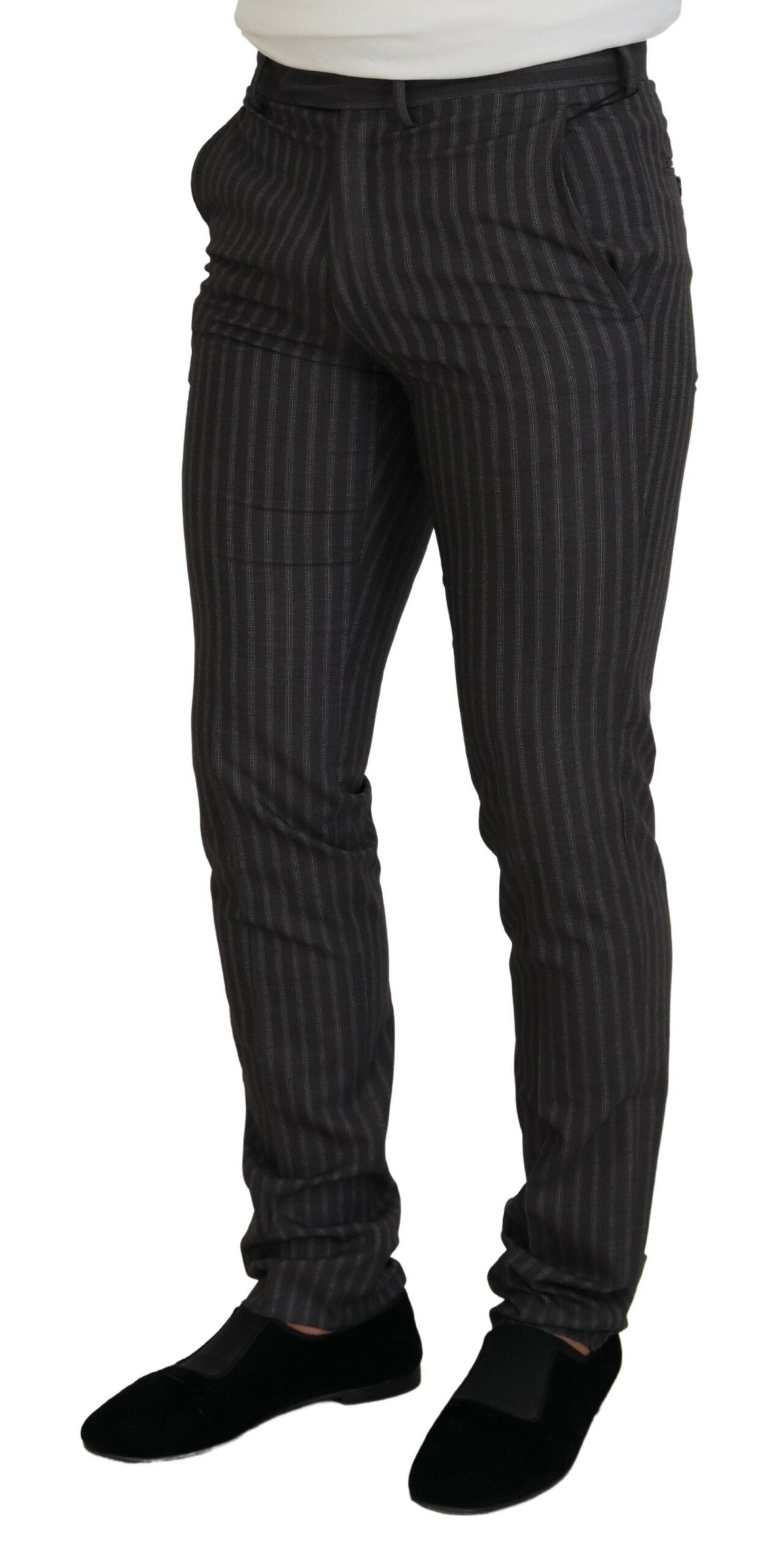 Pantaloni slim fit pentru bărbați cu dungi maro BENCIVENGA
