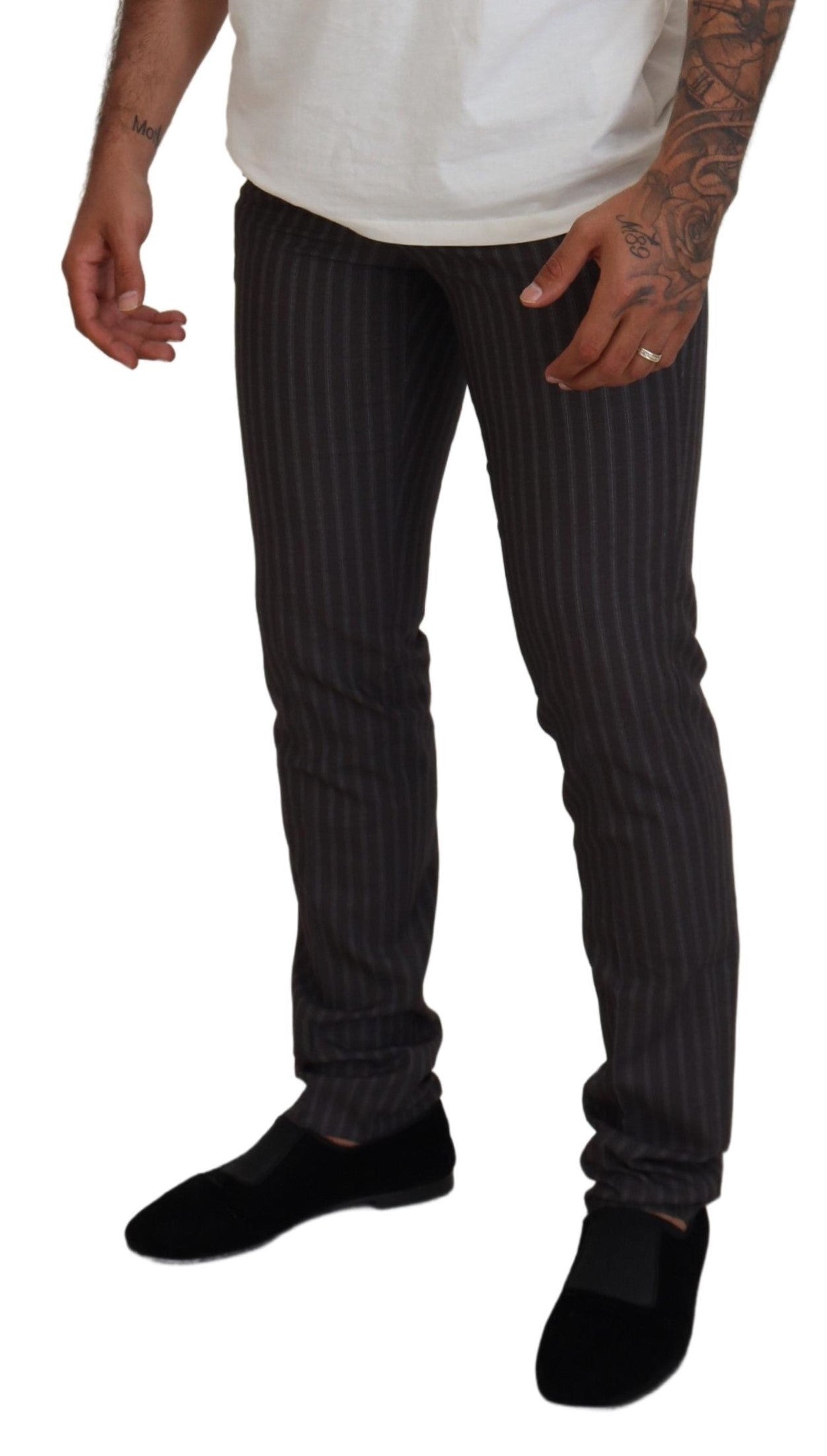 Pantaloni slim fit pentru bărbați cu dungi maro BENCIVENGA