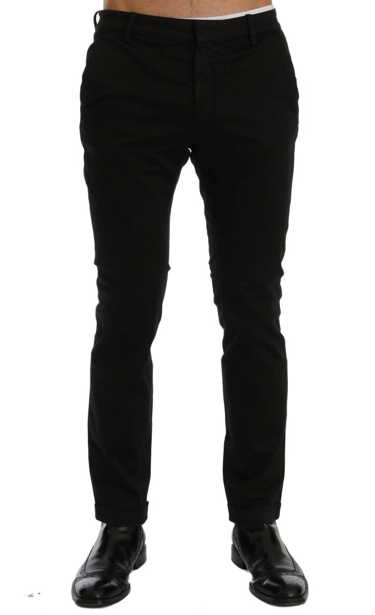 Pantaloni negri slim fit din bumbac elastici Costume National