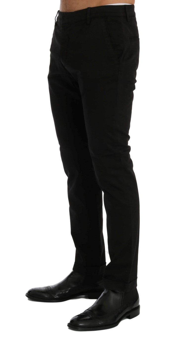 Pantaloni negri slim fit din bumbac elastici Costume National