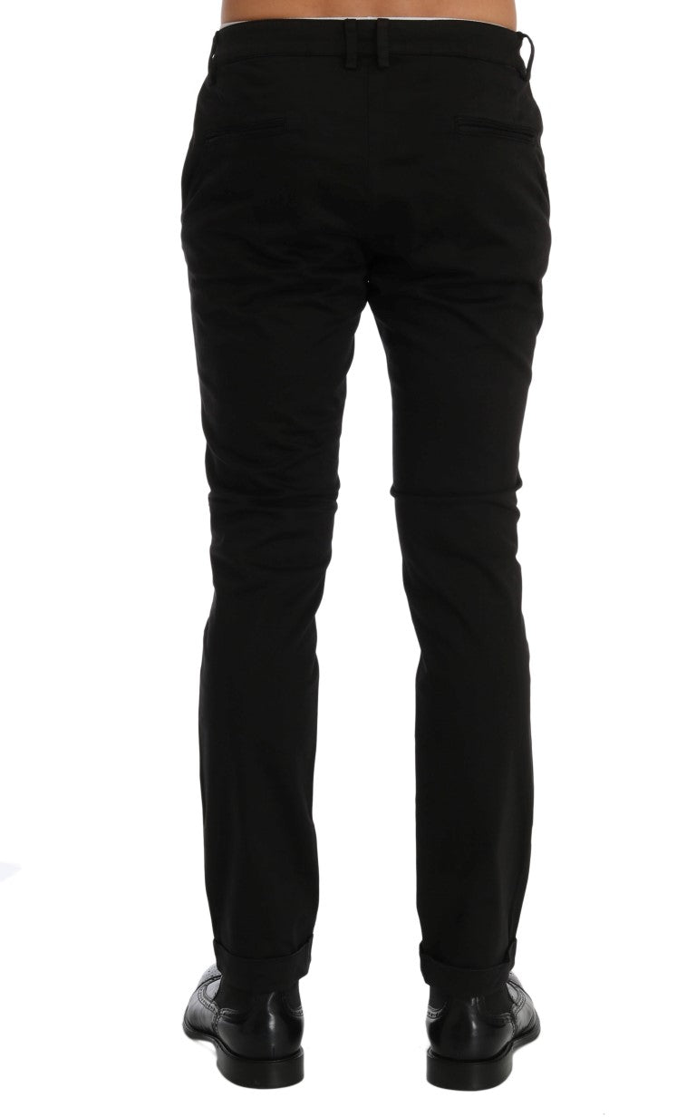Pantaloni negri slim fit din bumbac elastici Costume National