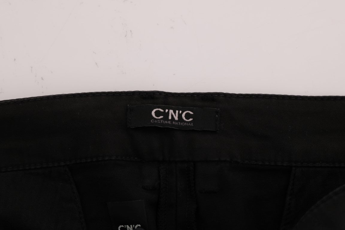 Pantaloni negri slim fit din bumbac elastici Costume National
