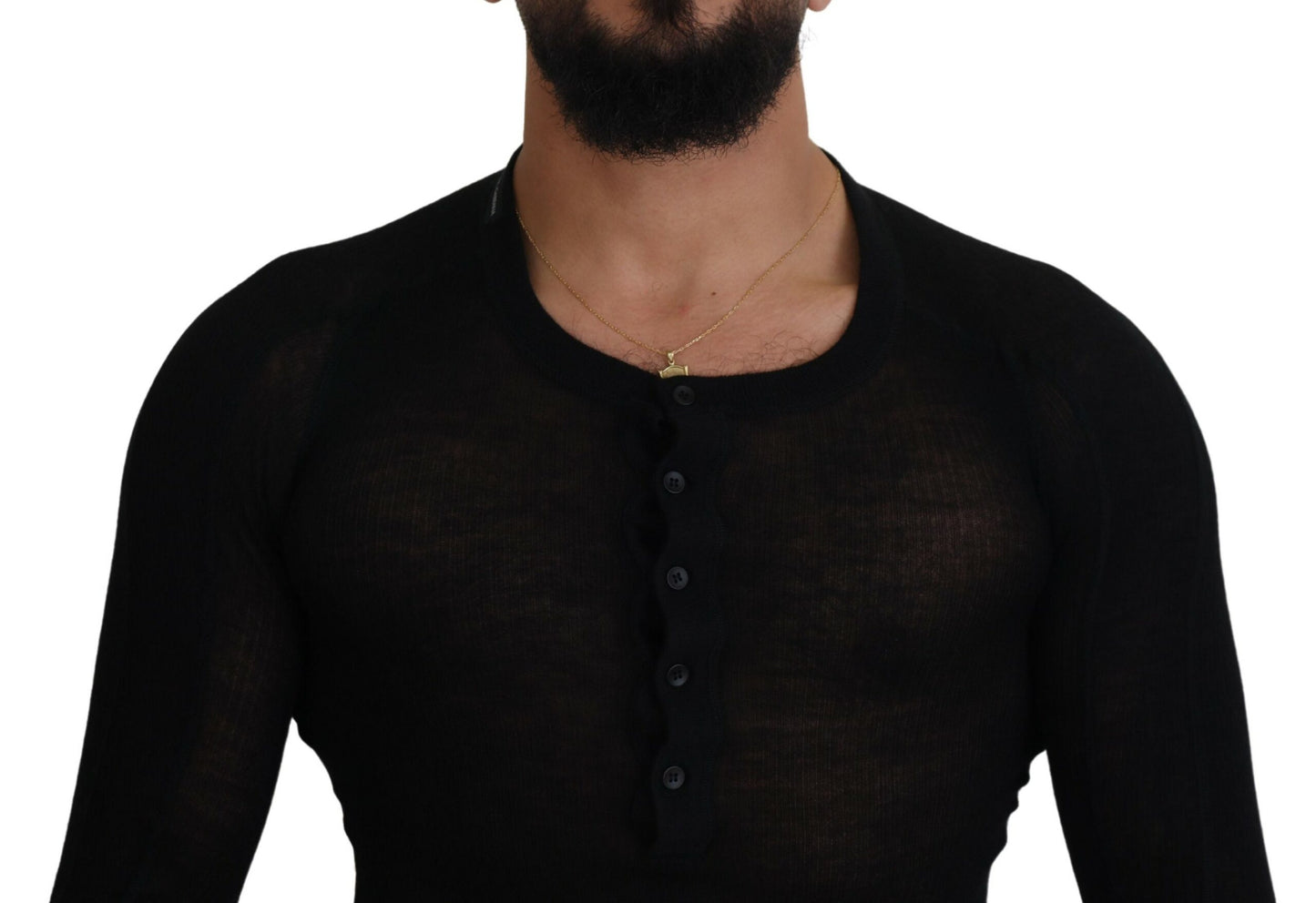 Pulover Dolce & Gabbana negru cu nasturi din cașmir