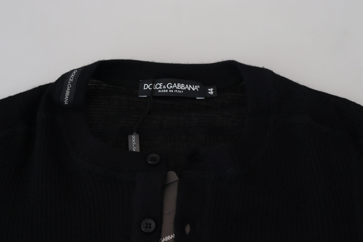 Pulover Dolce & Gabbana negru cu nasturi din cașmir