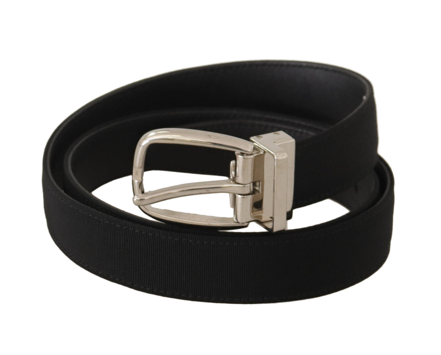Curea Dolce & Gabbana din piele de vițel neagră cu cataramă metalică argintie