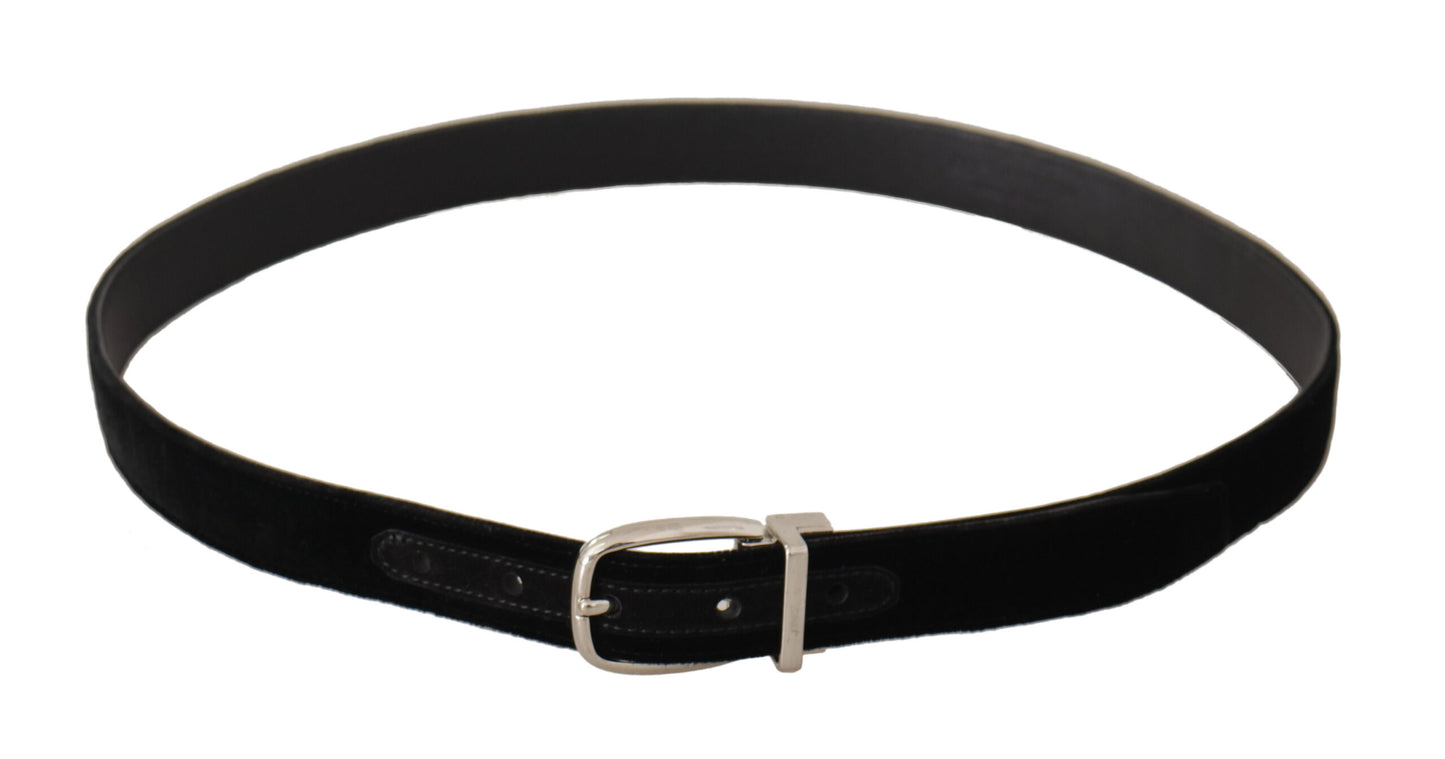 Curea Dolce & Gabbana neagră casual din catifea cu cataramă metalică argintie